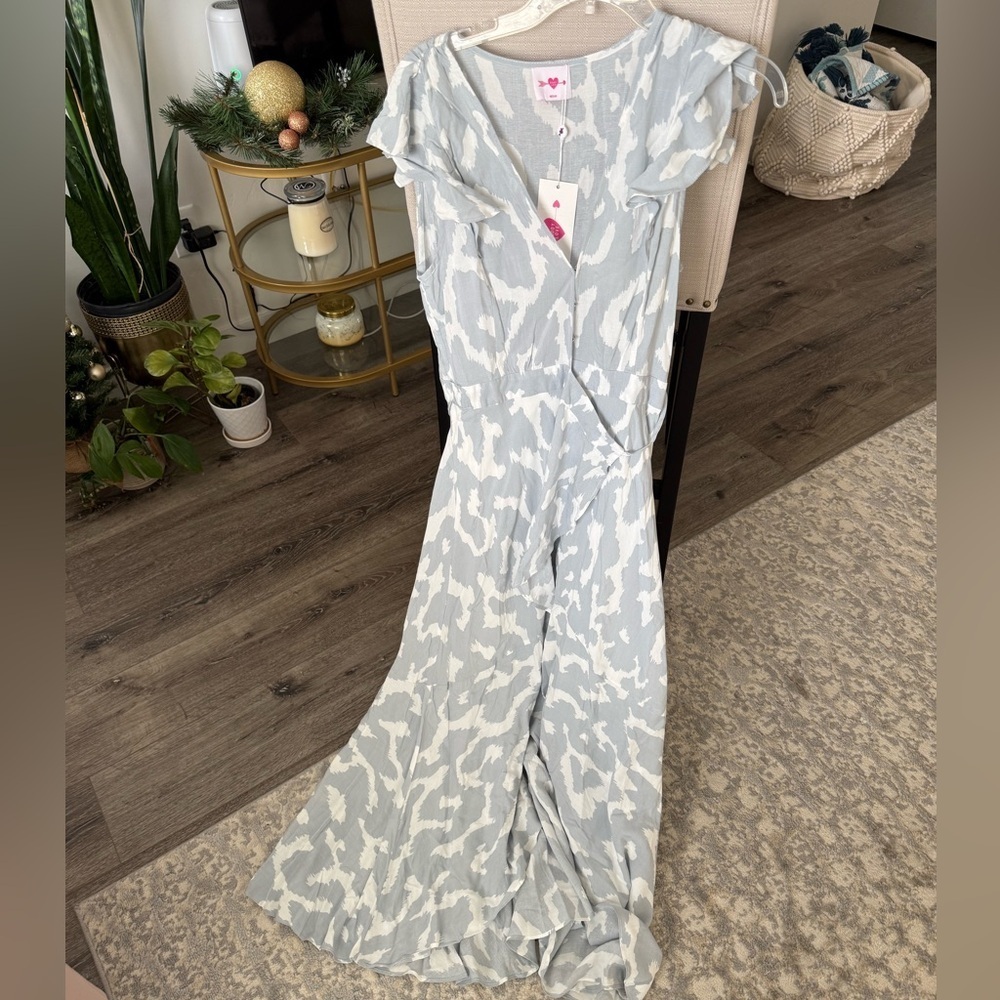 Buddy Love Gray and White Wrap Maxi Dress with Hook Front Closure, M